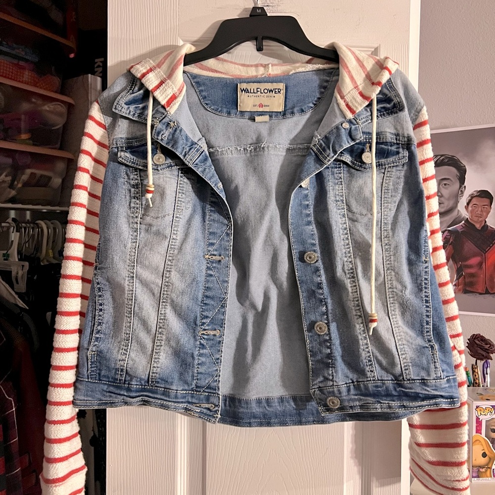 Striped Sleeve Jean Jacket